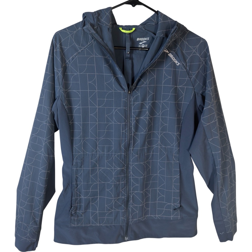 Brooks Run Happy Hooded Running Jacket Women Med Reflective Windbreaker Full Zip